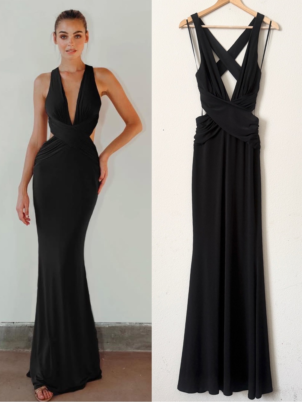 Katie May MEDIUM Secret Agent strappy back cut out maxi dress gown in black